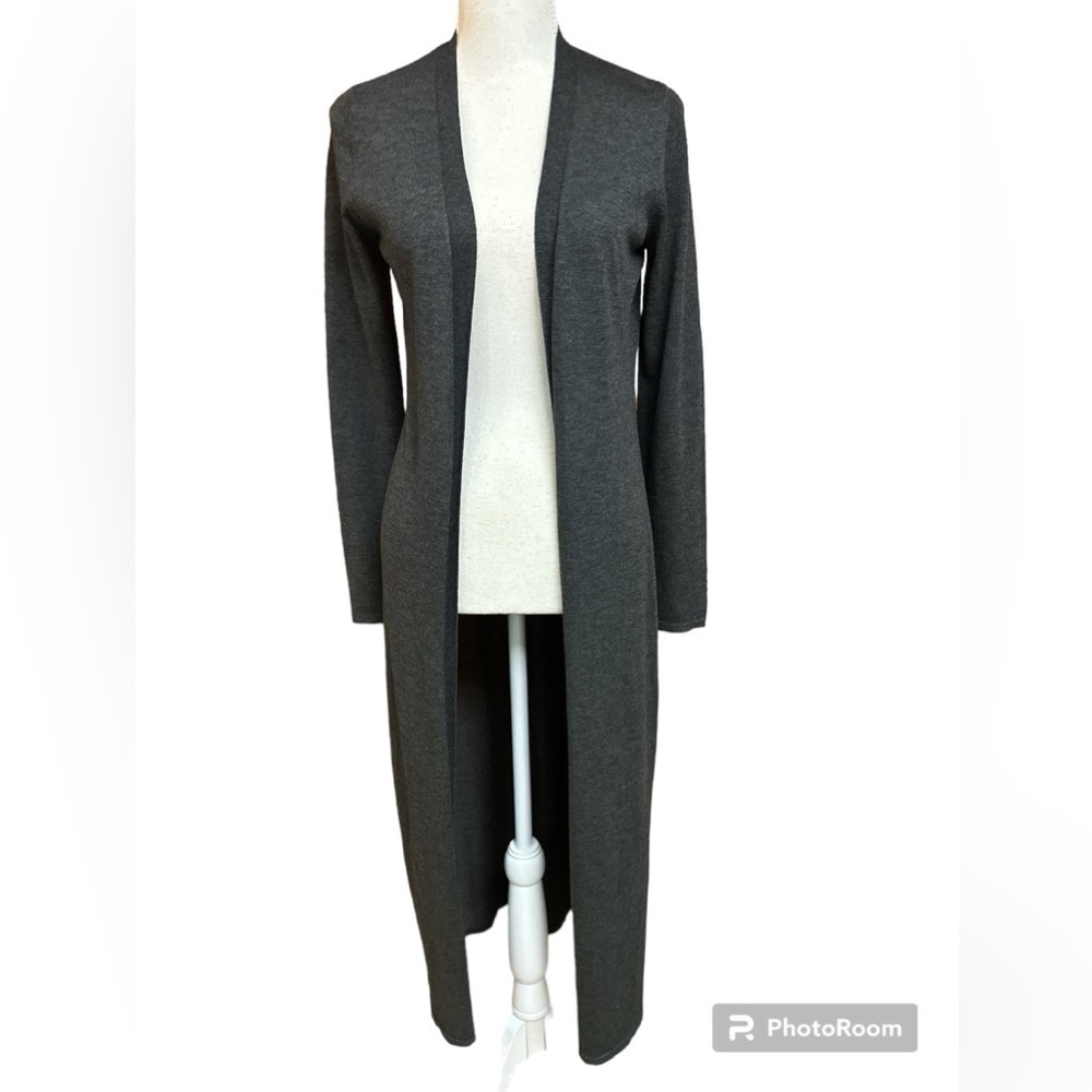 White House Black Market Maxi Longline Open Front Wool Blend Grey Cardigan Small